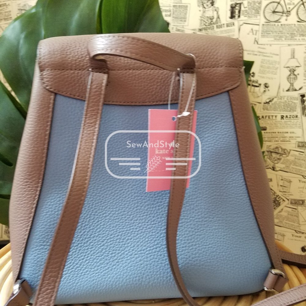 Kate Spade NWT Baltic Sea Blue Tan Leila Backpack - Picture 7 of 11
